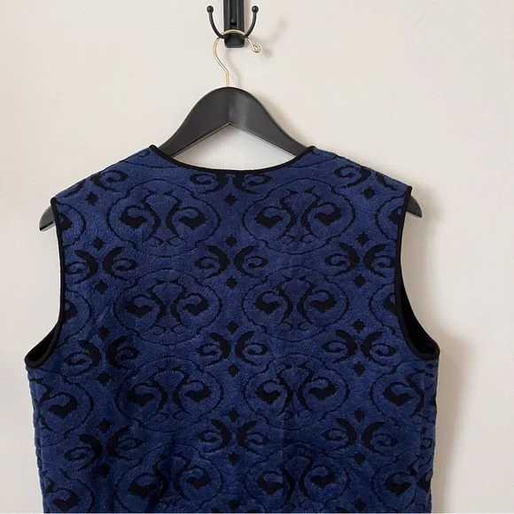 Vicedomini Italian Sleeveless Long Knit Vest in Navy Black Women's Large